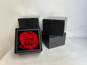 Rosa eterna en caja y dedicatoria